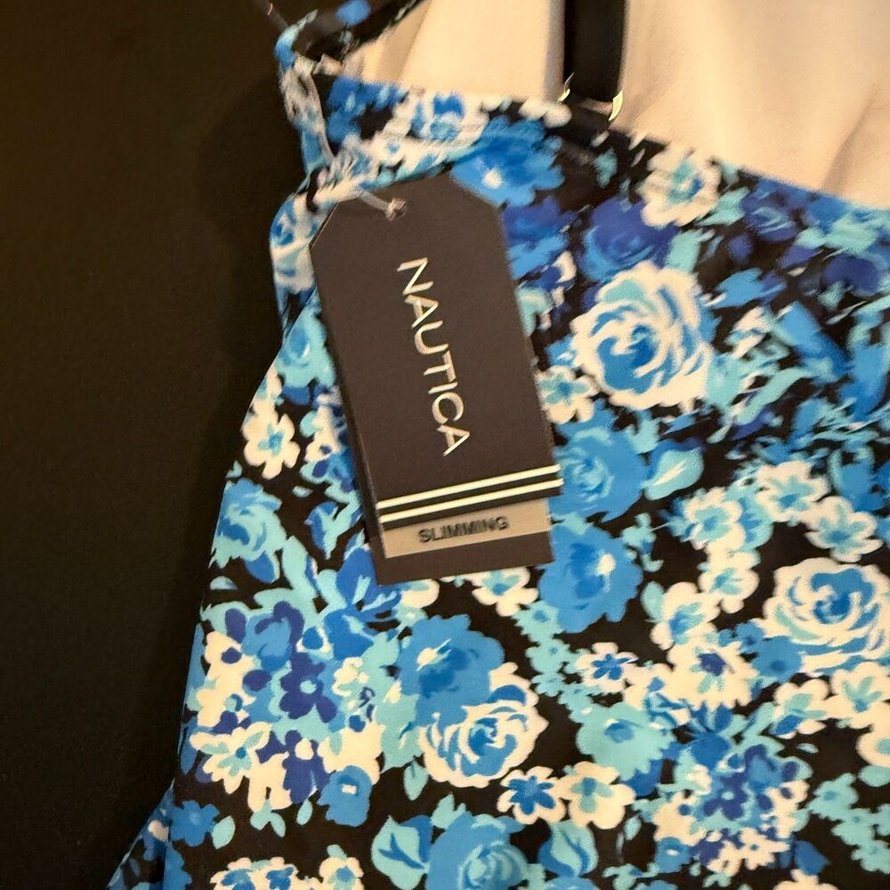 Nautica Slimming Lace-Up Swimdress Blue Floral One Piece Medium NWT - Picture 6 of 7